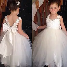 Новое модное платье принцессы для девочек с цветами детское вечернее свадебное белое пышное бальное платье с пачкой с бантом для подружки невесты 2 4 6 8 10 12 лет