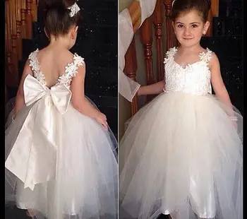 

New Fashion Flower Girl Princess Dress Kid Party Pageant Wedding Bridesmaid Tutu BALL Bow White Dress 2 4 6 8 10 12 Years