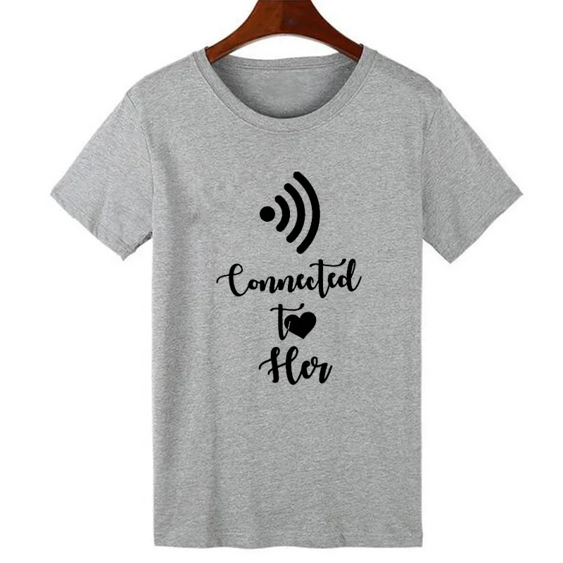 Pkorli Couple T Shirt Connected To Her Him T-Shirt Casual Hipster Short Sleeve Women'S T-Shirt Streetwear Tee Shirtt For Lovers