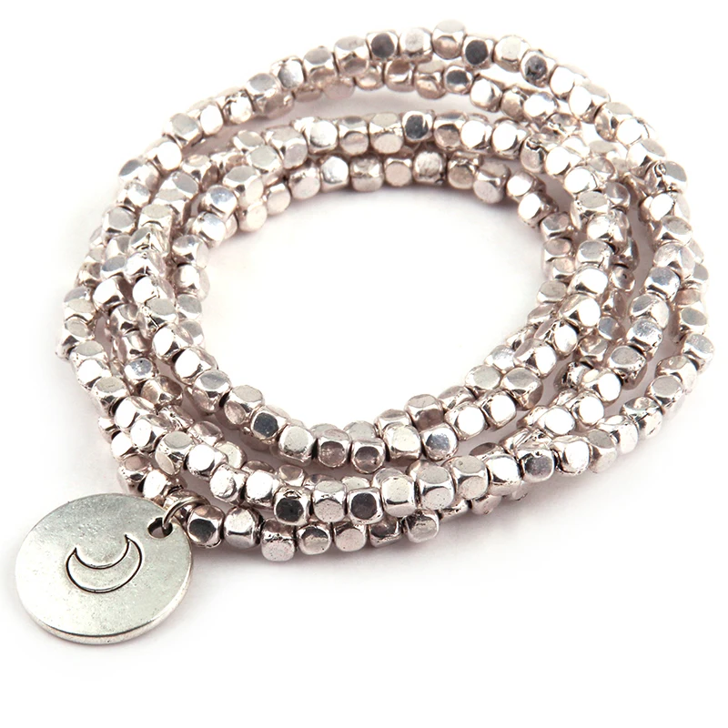 Free Shipping square Beads five row wrap bracelet Neklace double side Dream Moon charm metal bracelets