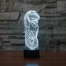 USB заряженный голова льва рыбий хвост 3D ночник светлый цветной светодиод Сенсорная лампа украшение спальни визуальный свет парк merlion Luminaria