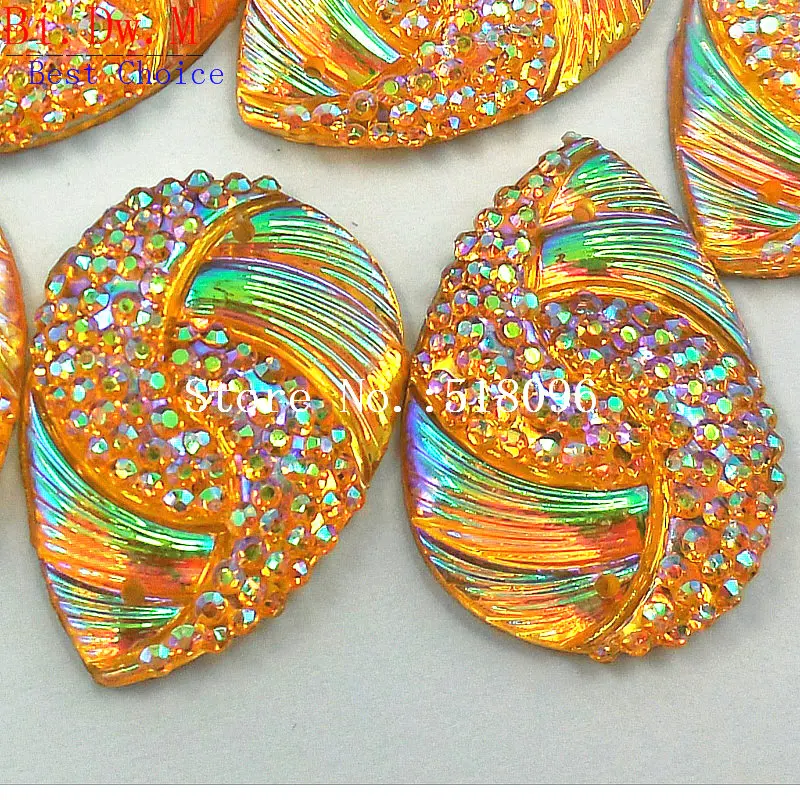 boutique New Resin Rhinestones,Yellow AB Multicolor,18x25mm Teardrop