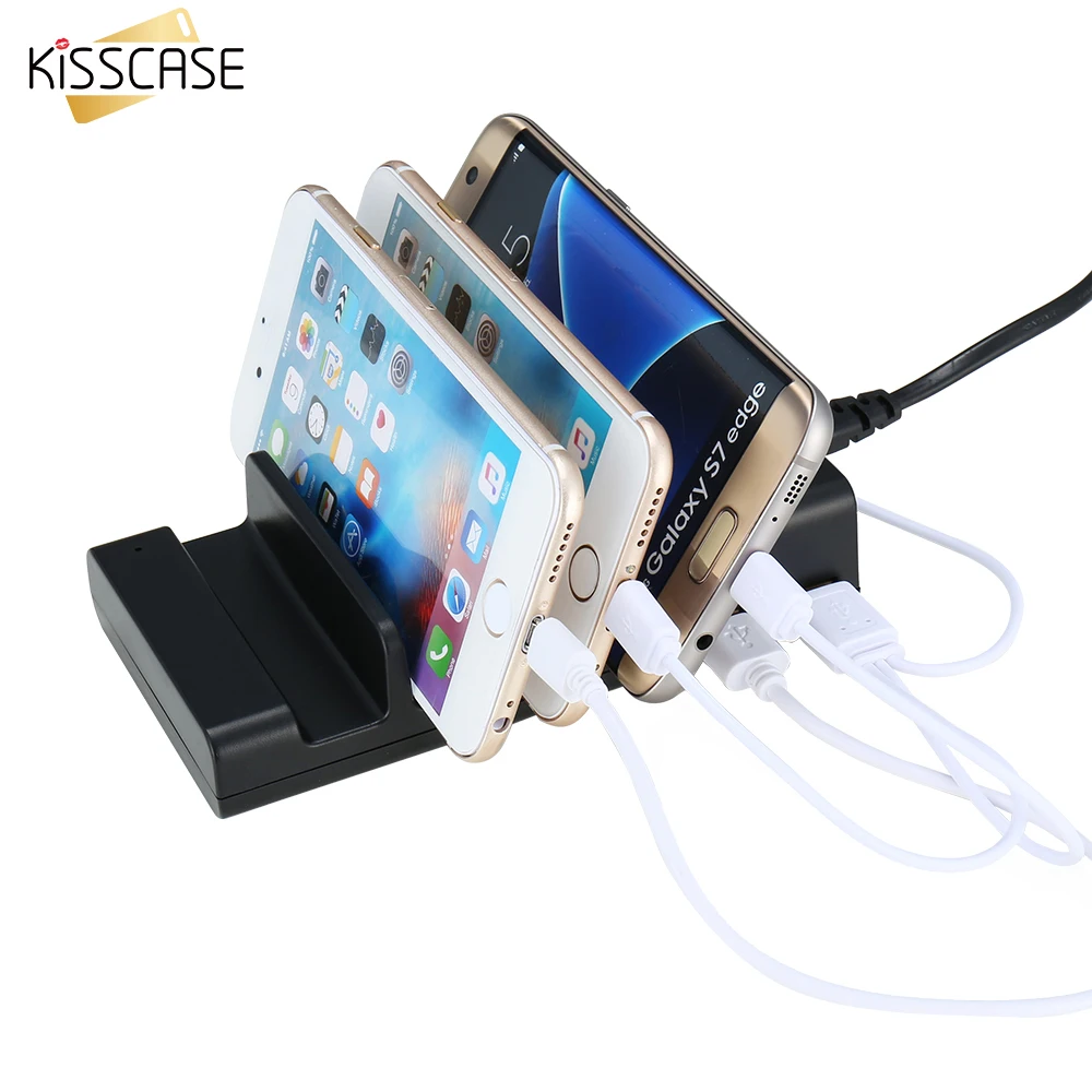 KISSCASE US Stand Charger 5V 2A 4 USB Ports Charging Station Dock Mobile Phone Tablet Stand