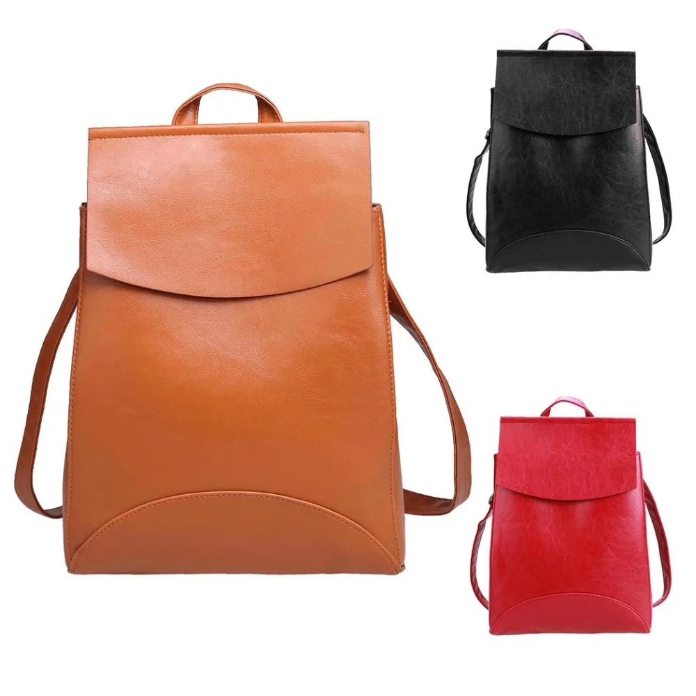 New Design PU Leather Backpack Women solid shoulder bags For Teenage Girls School Bags Vintage Backpacks