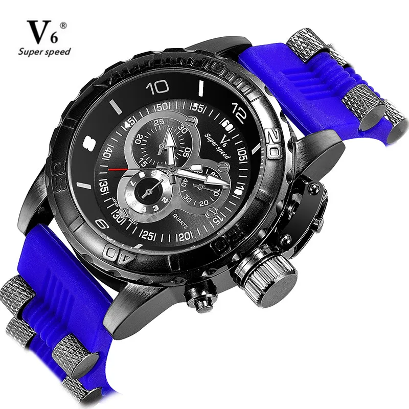 

V6 Fashion Sports Mens Watches Top Brand Luxury Waterproof Quartz Watches for Men Casual Silicone Straps Wristwatch relogios