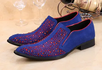 

Summer men pointed toes leather shoes rivet diamond slip on flat shoes men fashion england style breathable dress shoes