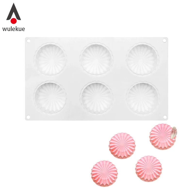 

WULEKUE 6 Cavity Silicone Cake Mold Mini Wavy Round Shape Fondant Chocolate Cookies Dessert Decorating Mould Dessert Baking Tool