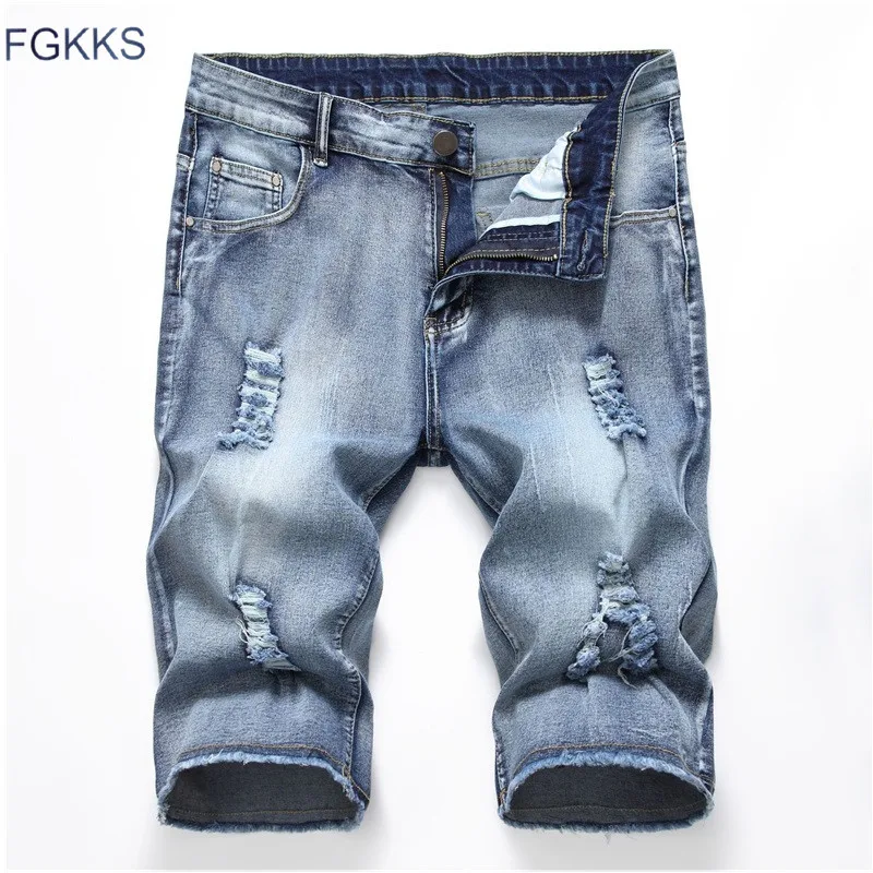 

FGKKS Men Casual Short Jeans 2019 Summer New Men's Short Jeans Fashion Slim Fit High Quality Solid Color Denim Shorts