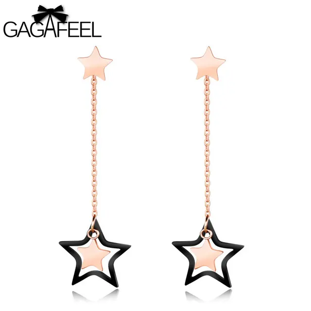 Gagafeel Double Star Dangle Earrings For Women Jewelry Stainless Gagafeel Double Star Dangle Earrings For Women Jewelry Stainless Steel Statement Rose Gold Color