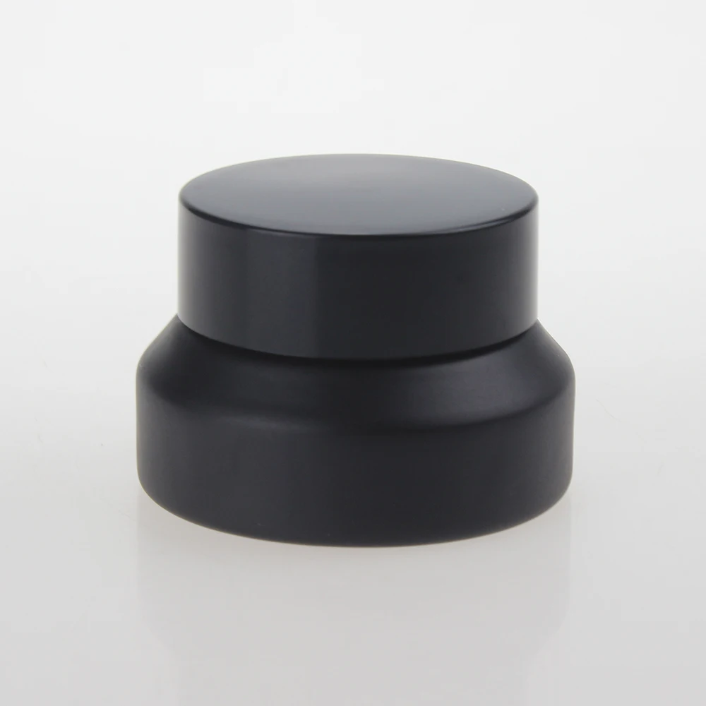 

15ml matte black glass jar for cream, 15 g glass red frosted cosmetic container with black lid