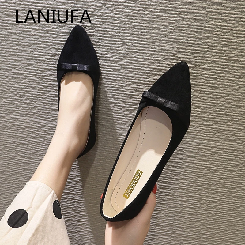

Women Slip on Ballet Flats Shoes New women Faux Suede Pointed Toe Butterfly-knot Loafers Boat Shoes mujer Plus Size 35-40 #100