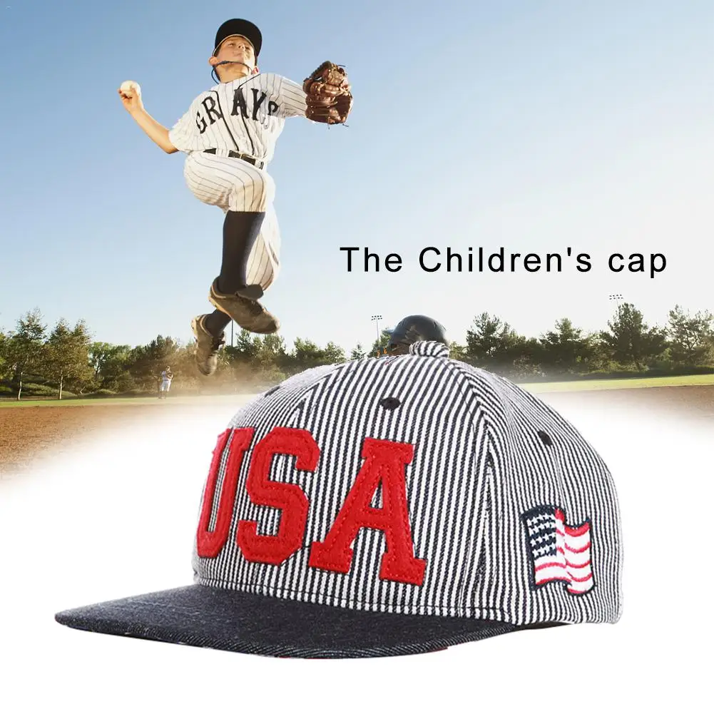 

Children's Baseball Cap Denim Striped Sun Protection Hat USA Baseball Cap Summer Outdoor Game Hat Fitted Cap Hats For Boys Girls