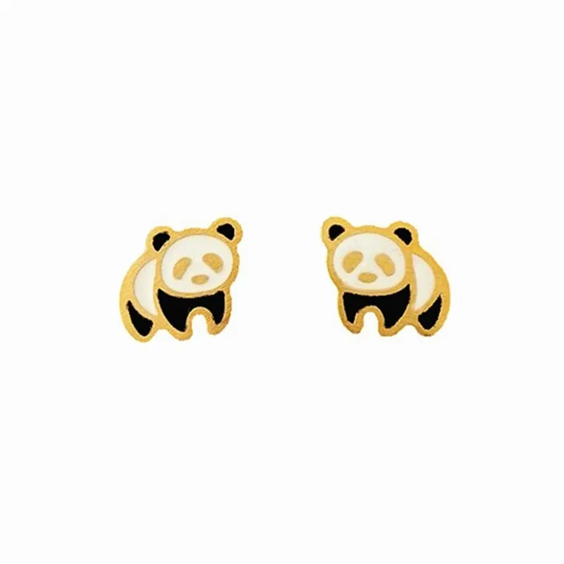

Cute Animal Baby Panda Stud Earrings for Women Girls Kids Gold Color Stainless Steel Bearcat Cartoon Bear Earrings Brincos