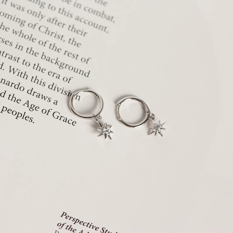 WTLTC, настоящее 925 пробы, Серебряные стразы, серьги-кольца для женщин, нежные маленькие крошечные серьги с дизайном «солнце», висячие серьги Huggies - Окраска металла: Sliver