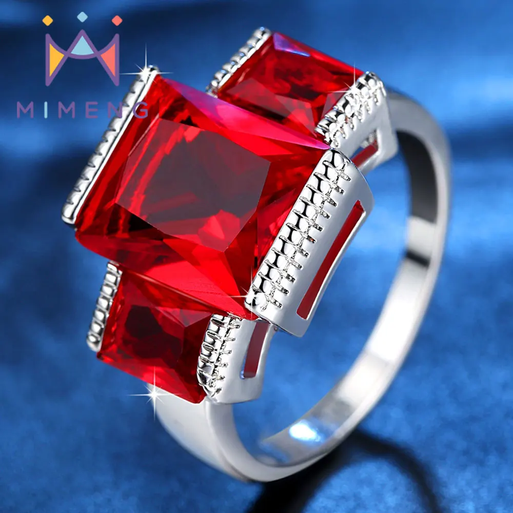 

Three Square Zircon Ring Platinum Plated Rings Free Shipping