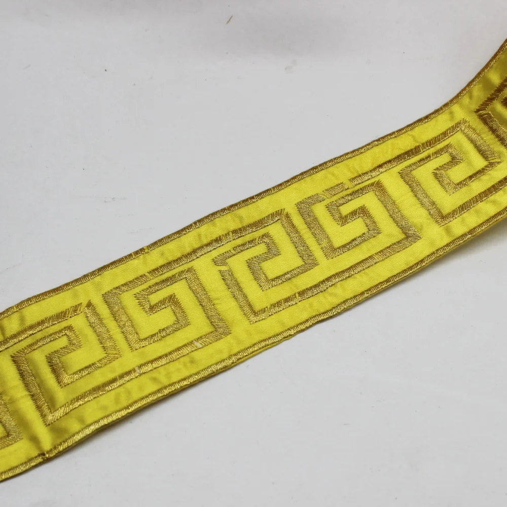 YACKALASI 6 ярдов/лот золотая вышивка тесьма кружево железо на полосе планки золото и серебро металлик Аппликация 5 см