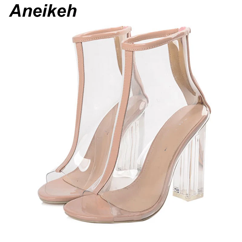 Aneikeh NEW PVC Sandals Ankle Boots High Heel Fish