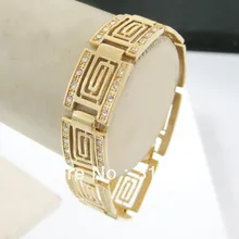 Минимальный заказ/Мужская Леди G 7,"-желтое золото GP накладка заполняет латунный браслет с камнями циркона хорошая коллекция/отличный подарок/
