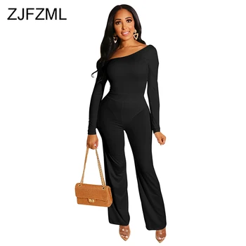 

Obblique Shoulder Sexy Overalls for Women Fashion Backless Skinny Plus Size Jumpsuits Autumn Solid Elegant Long Sleeve Bodysuit
