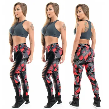 

Sexy Women Fashion Broken Hole Color Blocking Pants Ladies Outdoor Sports Hollow-out Skinny Pencil Pants