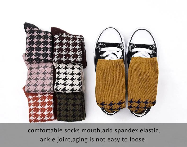 VERIDICAL 5 пар/лот женские носки хлопковые короткие Houndstooth sox skarpetki свободные диабетические носки Япония Южнокорейский стиль harajuku