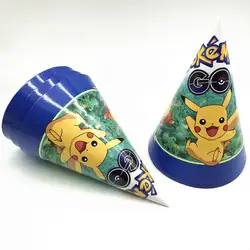 6 шт./лот Pokemon Go тема одноразовые бумажная шляпа с днем рождения Пикачу для украшения детского душа Свадебная вечеринка принадлежности для