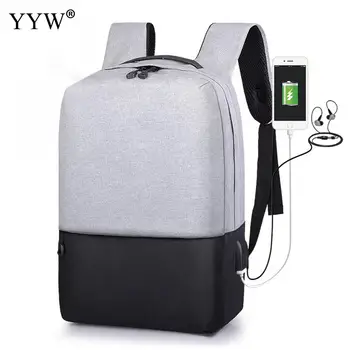 

Gray Unisex Backpack with USB Interface Oxford Men's Laptop Backpack Zipper Anti Theft Backpack Female Softback School Bag