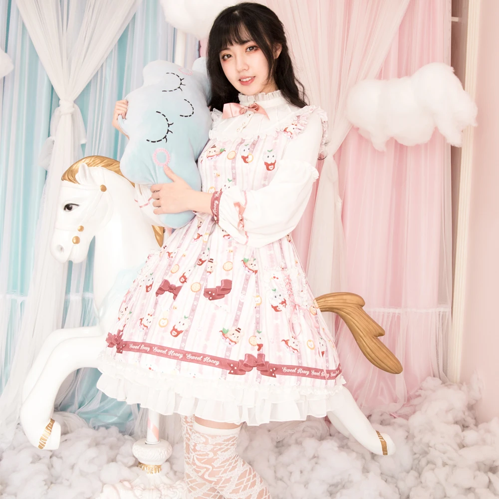 

Lolita Dress Fairy Kei Vestido Lolita Victorian Dress Women Cute Long Sleeves Animal Printing Sweet Lolita