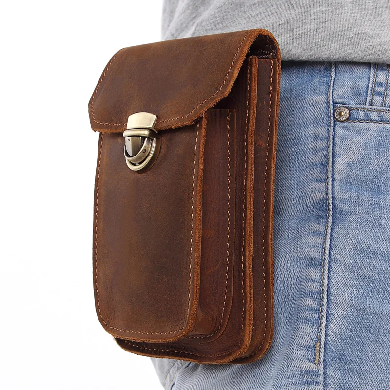 

Men Genuine Leather Waist Bag Men's Fanny Pack Leather Men Belt Bag Waist Packs Loops Hip Bum Bag Phone Pouch Money bags Pochete