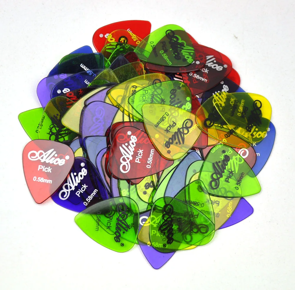 Alice 100pcs 0.58mm Transparent Glossy Guitar Picks Plectrums