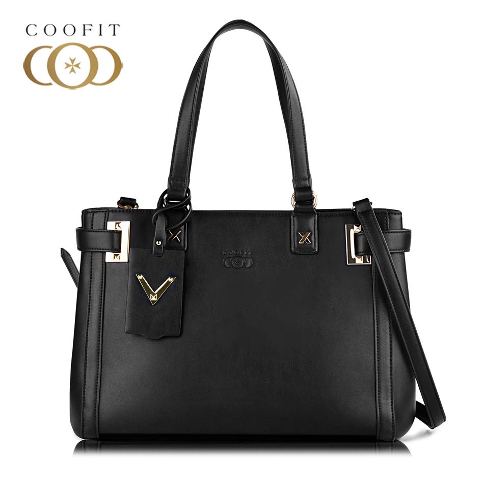 Coofit Designer Womens Black Premium PU Handbag Casual Concise Large