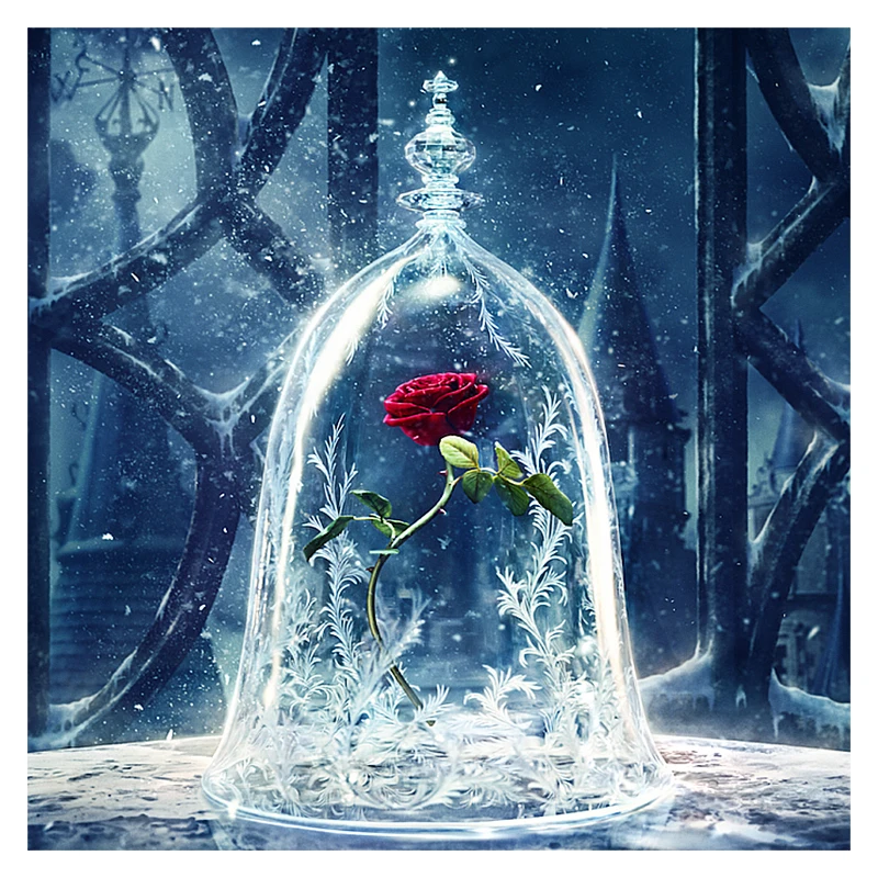 Алмазная вышивка DIY Алмазная Картина Красная роза цветок лед, красота и чудовище, алмазная Живопись Вышивка крестом Стразы Декор XU