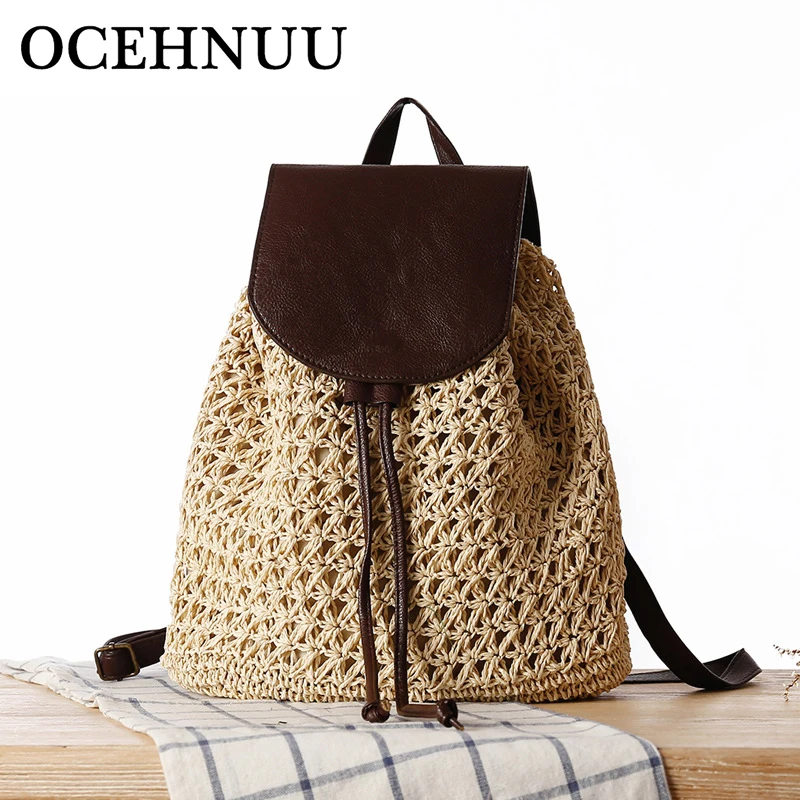 

OCEHNUU New Summer Beach Bags Straw Women Bag Backpack 2018 Vacation Fashion Weave Small Ladies Casual Backpacks Bag For Girls