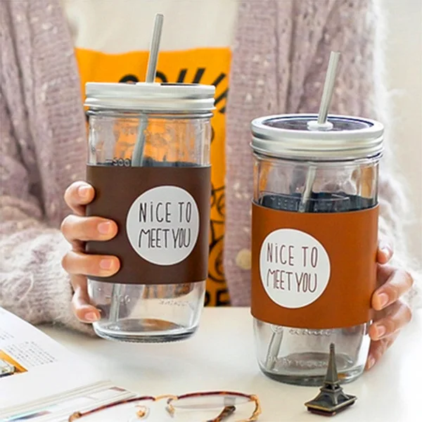 Mason Jar Reusable Beverage Eco friendly with Lid Straw Included Coffee