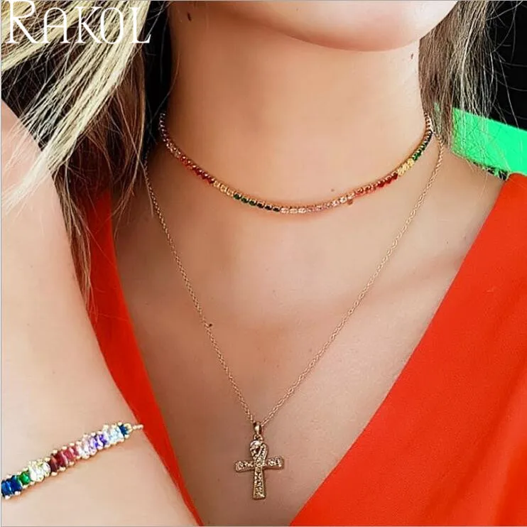 

RAKOL Personalized Luxury Woman Multi-layer Chain Gold Geometric Necklace Superimposed Clavicle Chain Dress Accessories RL1067
