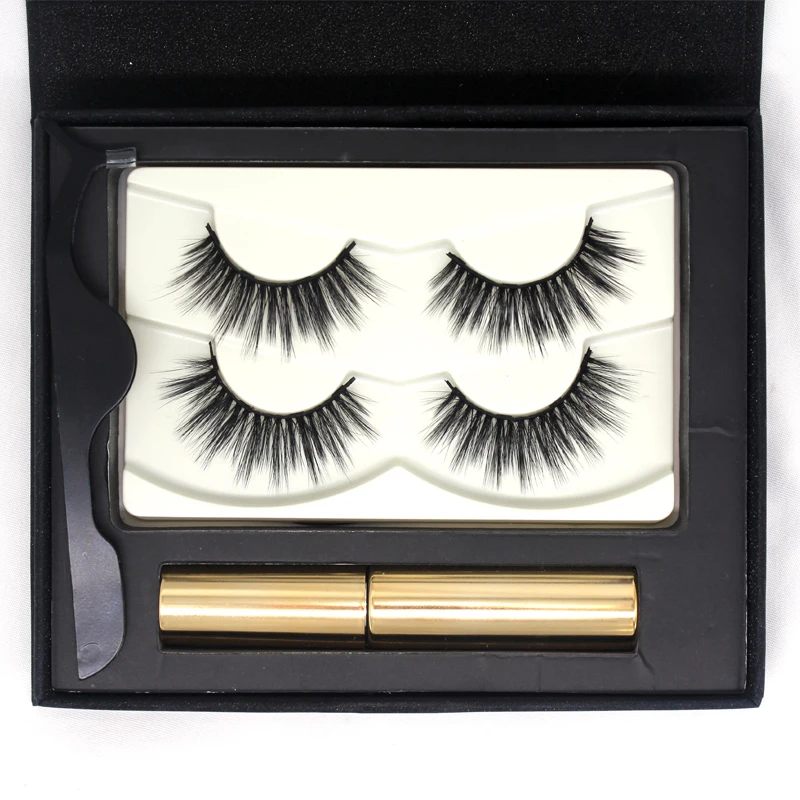 

2 Pair 3D Magnetic False Eyelashes Liquid Eyeliner Set False Eyelashes Fluffy Thick Lashes Soft Eye Makeup Extension Tools