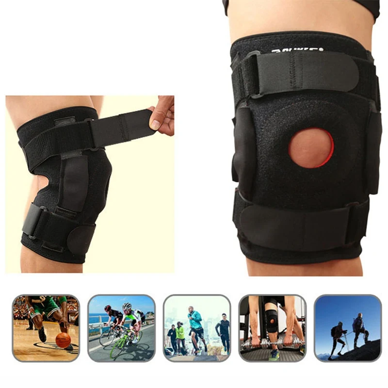 Knee Sleeve Wrap Knee Protector Alloy Spring Plate Breathable Nylon Leg Protective Belt Protector Gym Cycling Climbing Accessory