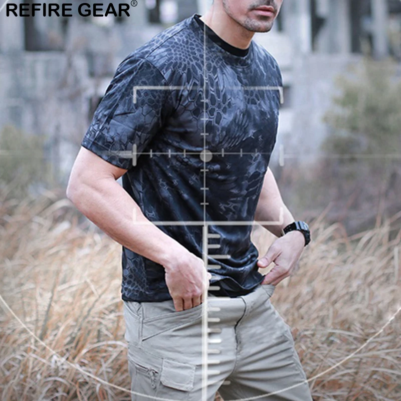 Мужская камуфляжная футболка Refire Gear быстросохнущая дышащая с коротким рукавом