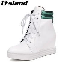 Tfsland Women Height Increasing Shoes Female Breathable White Shoes Flat Walking Shoes Sneakers Women Wedge Platform Ankle Boots