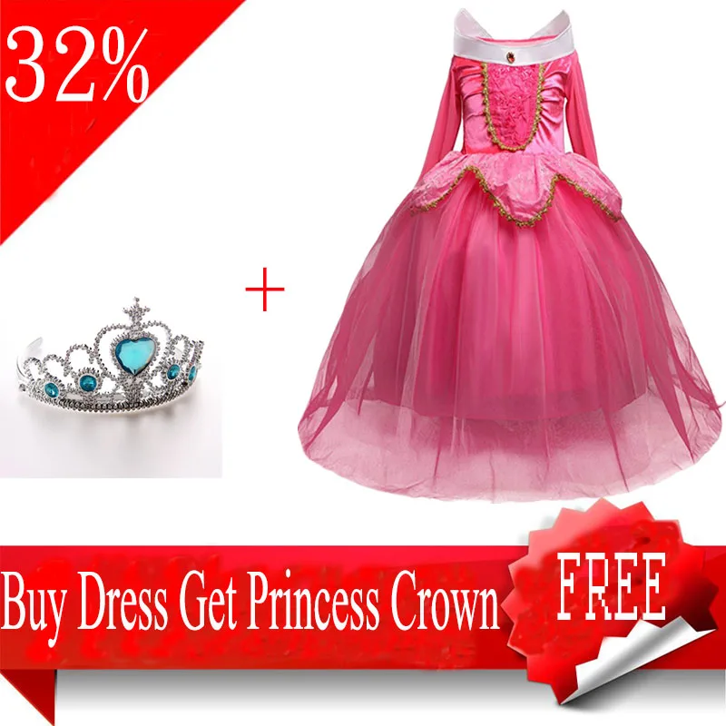 

Girls Princess Anna Elsa Cosplay Costume Kids Girl Halloween Party Sleeping Beauty Dress up fantasia infantil para menina 4-10T