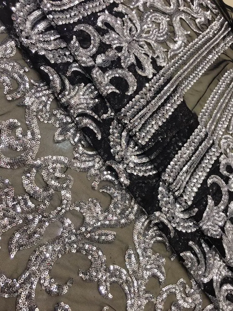 Cheap silver sequins chiffon fabrics, Switzerland, 2017 high quality