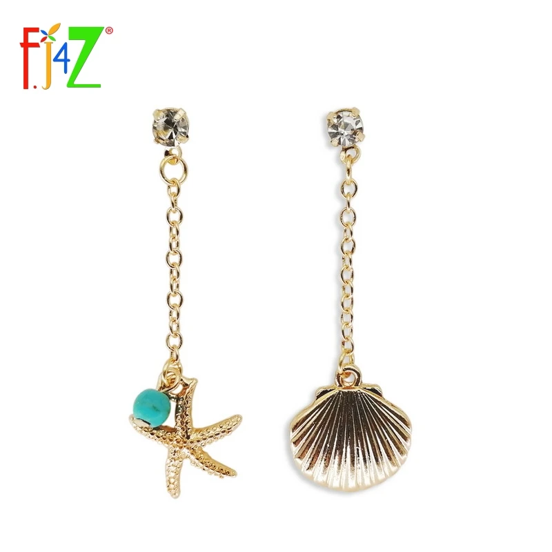 

2016 New Summer Jewelry Fashion Designer Lovely golden Seashell Seastar Bead Girl's Dangling Earrings for Women joyas pendiente