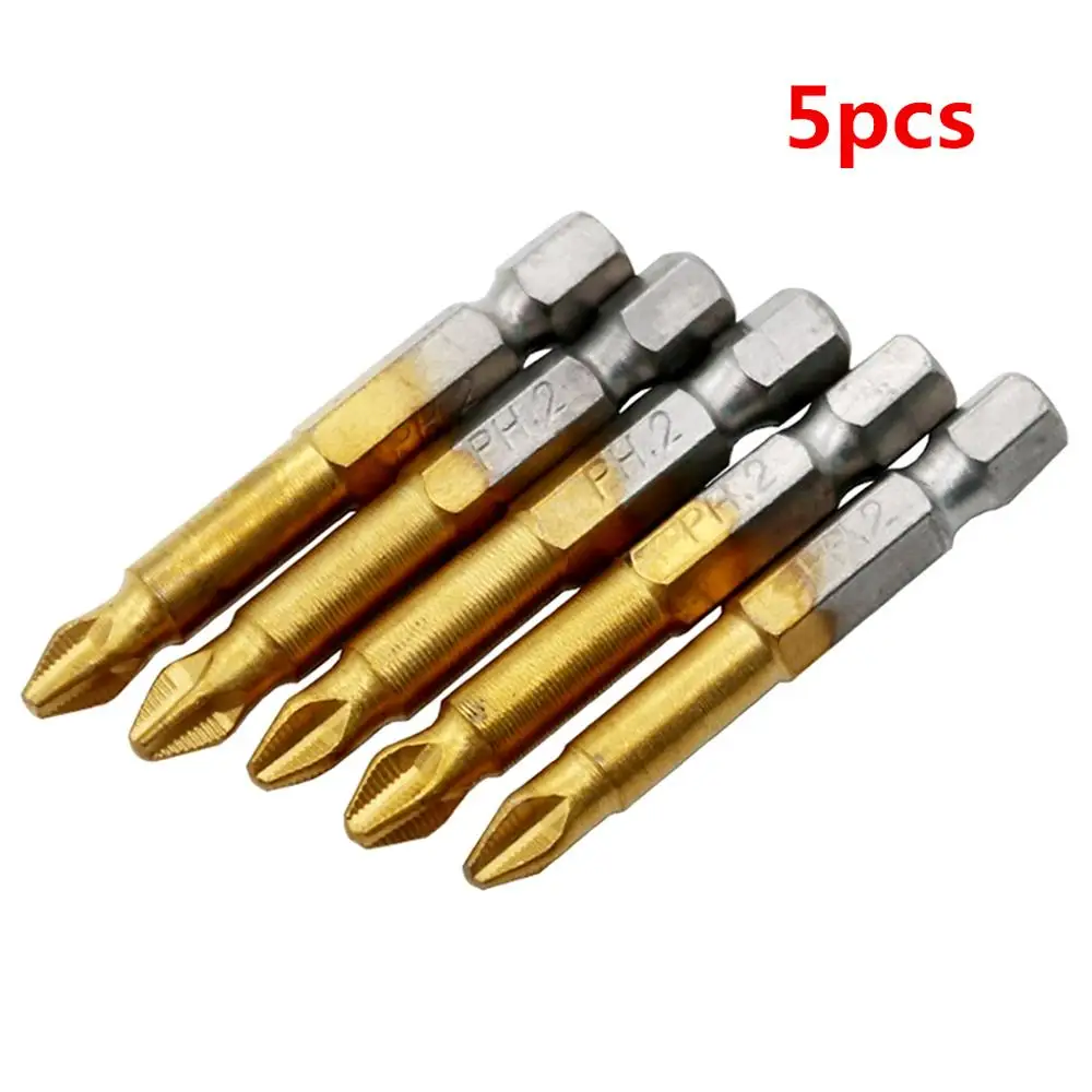 

5pcs S2 titanium plated PH2 non-slip batch head Household electric screwdriver head screwdriver hex screwdriver