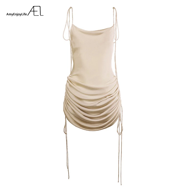 AEL vestido sin espalda sexy Vestido de satén de corte bajo para mujer elegantes vestidos con cordones ceñido al cuerpo verano 2019 Club Street Wear - 4