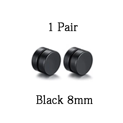 1 пара различных размеров магнитный камень без пирсинг для уха зажимы для влюбленных мальчиков подружек геометрические круглые ювелирные аксессуары в стиле панк - Окраска металла: Black 8mm