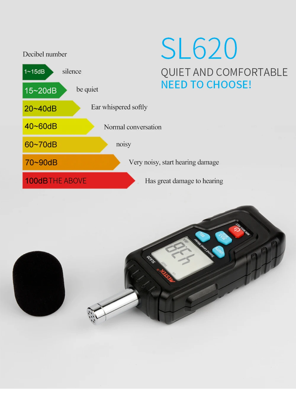 MESTEK децибел измеритель уровня звука регистратор 30-135дб Измерение шума Измеритель Уровня Звука детектор диагностический инструмент SL620