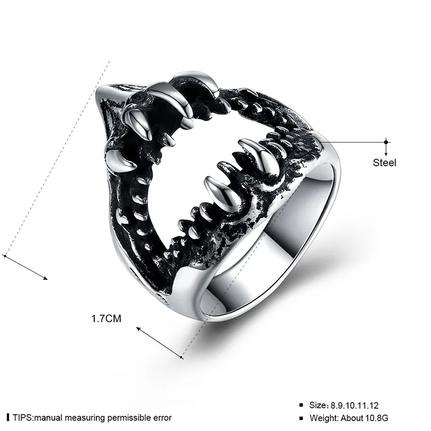 Кольцо в стиле панк из нержавеющей стали с зубами акулы, кольца большого размера, Ретро стиль, винтажные байкерские большие антикварные мужские кольца для уплотнения, мужские ювелирные изделия в стиле рок