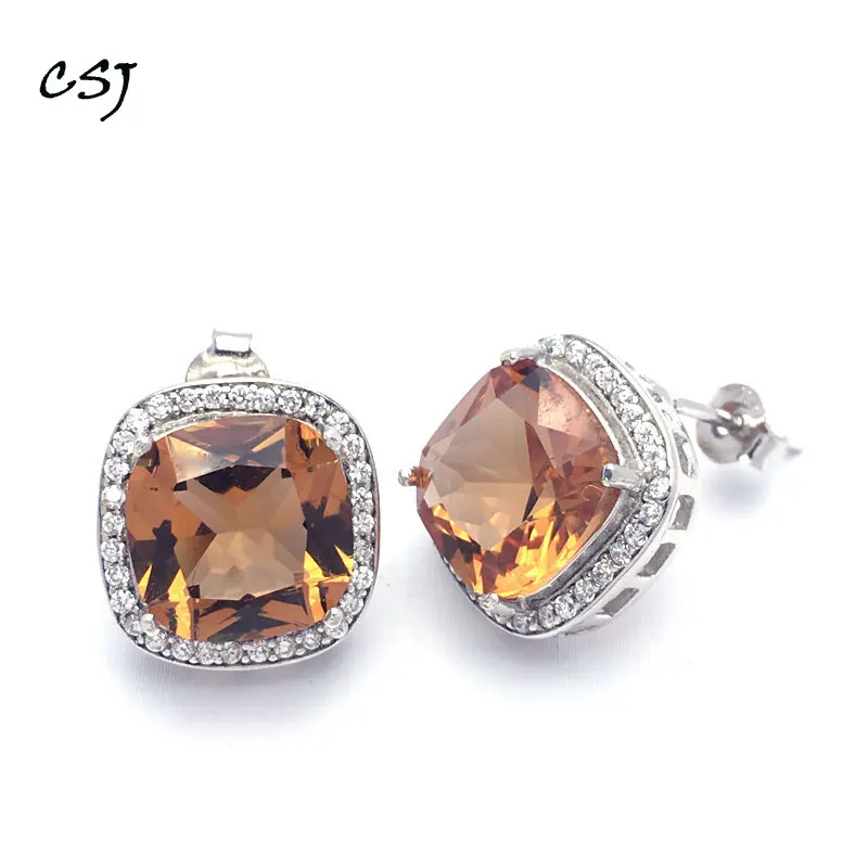 

CSJ Big Stone Zultanite Stud Earring 925 Silver Cushion Cut 10MM Created Sultanite Fine Jewelry Women Wedding Party Gift