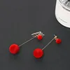 Fashion Red Black Plush Ball Drop Earrings For Women Korean Velvet Round Long Tassel Dangle Earrings Statement Jewelry ► Photo 2/6