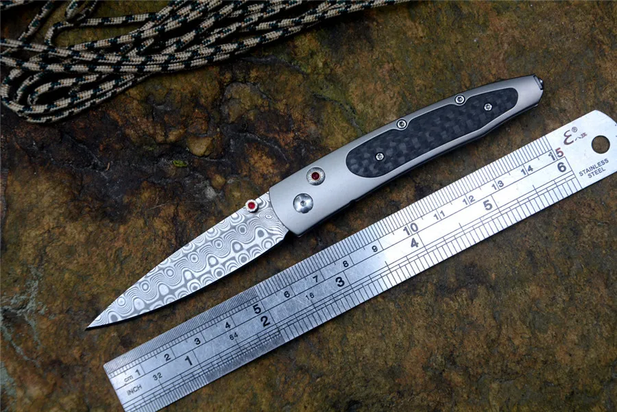 

New gift knives 2.6" Damascus steel blade William Henry gentleman folding knife Carbon fiber handle for outdoor EDC
